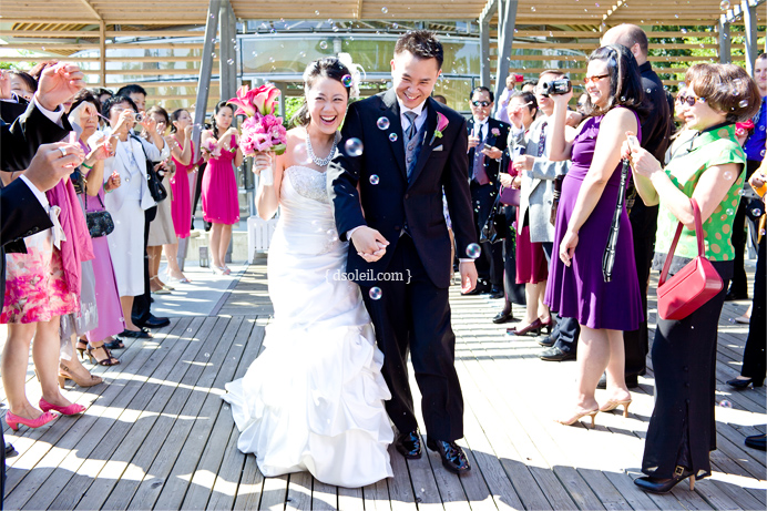 Celebration Pavilion wedding venue at Queen Elizabeth Park Wedding recessional at Celebration Pavilion