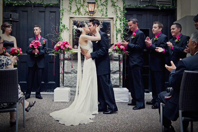 Brix Restaurant wedding kiss
