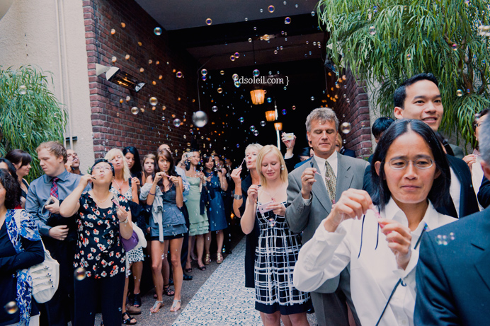 Blowing bubbles at the wedding