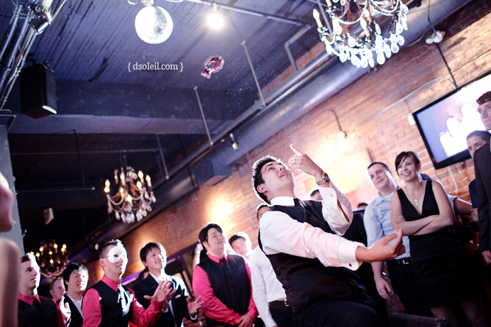 Garter toss at Brix wedding in Vancouver