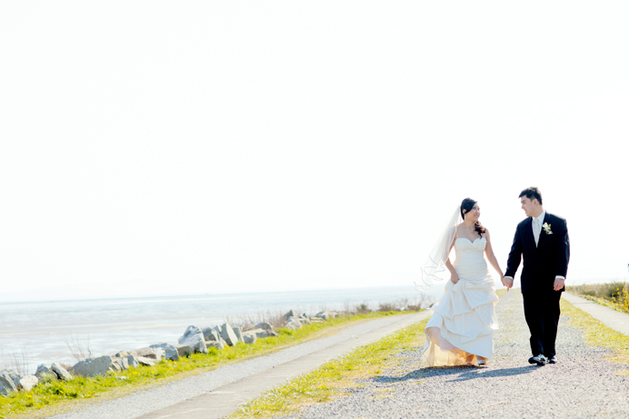 Bride and groom going for a walk before the ceremony