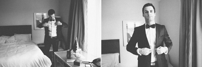 Groom getting ready at the Westin Bayshore Hotel Tea House in Stanley Park Wedding on New Years Day | Linnie + Nico