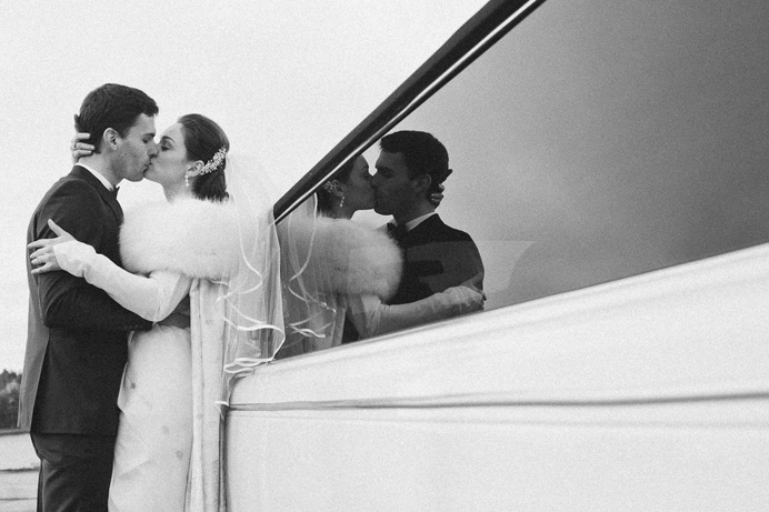 White rolls royce limo rental Vancouver Tea House in Stanley Park Wedding on New Years Day | Linnie + Nico