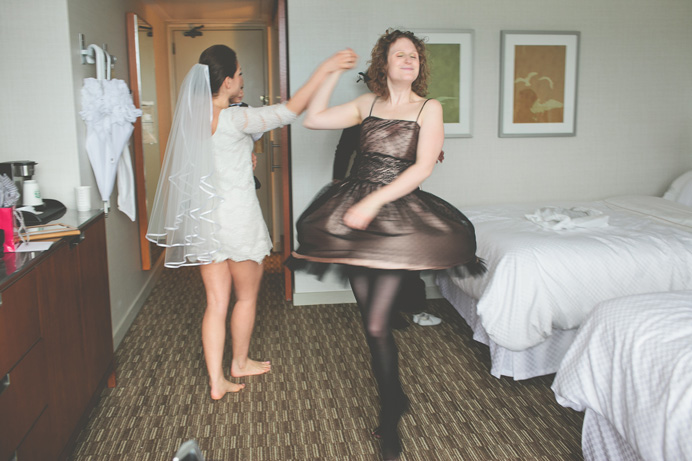 Wedding getting ready at Westin Bayshore Hotel Tea House in Stanley Park Wedding on New Years Day | Linnie + Nico